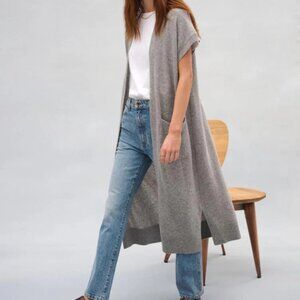 White + Warren — Cashmere Long Open Cardigan in Grey Heather (Never Worn)
